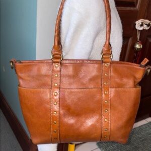 Patricia Nash Tote Leather smooth shoulder bag  Saddle Brown  6 exterior pockets